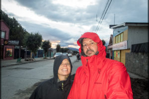 Puerto Natales with wife and new coat